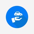 Hand holding car. Car insurance concept. Flat vector icon. Royalty Free Stock Photo