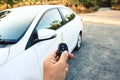 Hand holding car key remote control Royalty Free Stock Photo