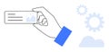 Hand Holding Card with Gear and Cloud Elements for Digital Tools and Data Concept Royalty Free Stock Photo