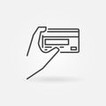 Hand holding card vector outline icon. Card payment symbol Royalty Free Stock Photo