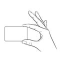 Hand holding a card on white of monochrome vector illustrations Royalty Free Stock Photo