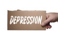 Word DEPRESSION written on cardboard. Clipping path Royalty Free Stock Photo