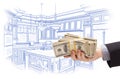 Hand Holding Cash Over Custom Kitchen Design Drawing