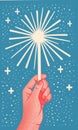 A hand holding a celebration sparkler firework. Hand drawn illustration style