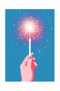 A hand holding a celebration sparkler firework. Hand drawn illustration style