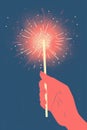 A hand holding a celebration sparkler firework. Hand drawn illustration style