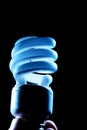 Hand holding cfl blue light-bulb lamp