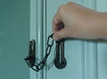 Chain lock at door Royalty Free Stock Photo