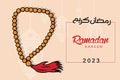 Hand Holding Chaplet of Beads and Ramadan Kareem calligraphy vector background illustration. Royalty Free Stock Photo