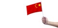 Hand holding Chinese flag. china flag in hand Royalty Free Stock Photo