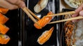 Hand holding chopstick for eat japan food Royalty Free Stock Photo