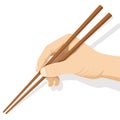 Hand holding chopsticks isolated on white background. Vector ill Royalty Free Stock Photo