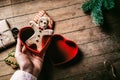 Hand holding christmas gingerbread man Royalty Free Stock Photo