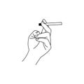 hand holding cigarette, vector illustration icon line, Royalty Free Stock Photo