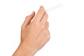 Hand, holding a cigarette on white background, Royalty Free Stock Photo