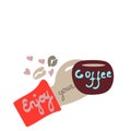 Hand Holding Coffee Cup Latte Americano Espresso 100 Coffee Stamp Take Away To Go Flat modern Design Vector Illustration