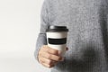 Hand holding coffee paper cup. mock up for creative design branding Royalty Free Stock Photo