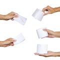 Hand holding Collection of napkin or white toilet paper isolated Royalty Free Stock Photo