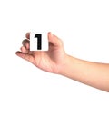 Hand holding colorful plastic numbers on white background ,No1 Royalty Free Stock Photo
