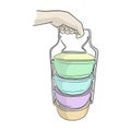 Hand holding colorful tiffin carrier vector illustration sketch doodle hand drawn isolated on white background Royalty Free Stock Photo