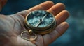 The hand holding compass.AI generated image Royalty Free Stock Photo