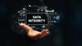 Hand Holding Concept of Data Integrity with Digital Graphics and Icons in Technology Environment. Asymptotic smart data Royalty Free Stock Photo