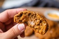 hand holding a cookie with a bite taken out of it Royalty Free Stock Photo