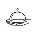 Silver Platter, Hand Serving Cloche Food Cover, Black and White Royalty Free Stock Photo