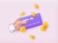 Hand holding a credit card. 3D credit card money financial security for online shopping. 3D Vector Illustrations Royalty Free Stock Photo