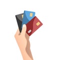 Hand holding credit card in flat design style. Royalty Free Stock Photo