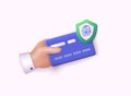 Hand holding credit card money financial security for online shopping, online payment. 3D Web Vector Illustrations Royalty Free Stock Photo