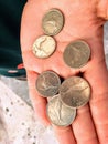 A hand holding croatian kuna coins. The kuna is the currency of Croatia, in use since 1994. It is subdivided into 100 lipa.