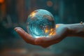 Hand holding a crystal ball evoking mystery