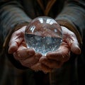 Hand holding a crystal ball evoking mystery