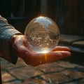 Hand holding a crystal ball evoking mystery