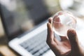 Hand holding crystal world. business symbol Royalty Free Stock Photo