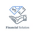 Hand holding currency bill, financial help concept, instant money, fast loan, credit approval