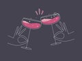 Hand holding daiquiri clink glasses dark blue