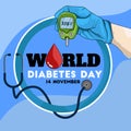 Hand holding diabetic blood tester or glucose meter flat World diabetes day