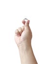 Hand holding diamond ring isolated on white background Royalty Free Stock Photo