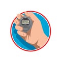 Hand Holding Digital Stopwatch Retro Style