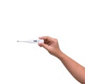 Hand holding digital thermometer for fever measurement isolated Royalty Free Stock Photo