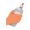 Hand holding dish washing liquid vector flat isolated icon