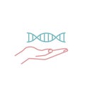 Hand holding DNA helix. Genetic scientific heredity and genotype research.