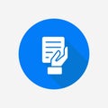 Hand holding document. Flat style vector icon.