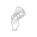 Hand holding dollar banknotes icon, outline style Royalty Free Stock Photo