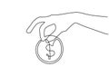 Hand holding dollar coin continuous line drawing Royalty Free Stock Photo