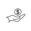 Hand holding dollar icon vector save money icon, salary money, invest finance for graphic design, logo, web site, social media, Royalty Free Stock Photo