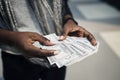 Hand holding dollar money bills Royalty Free Stock Photo