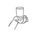 Hand holding drink glass hand drawn